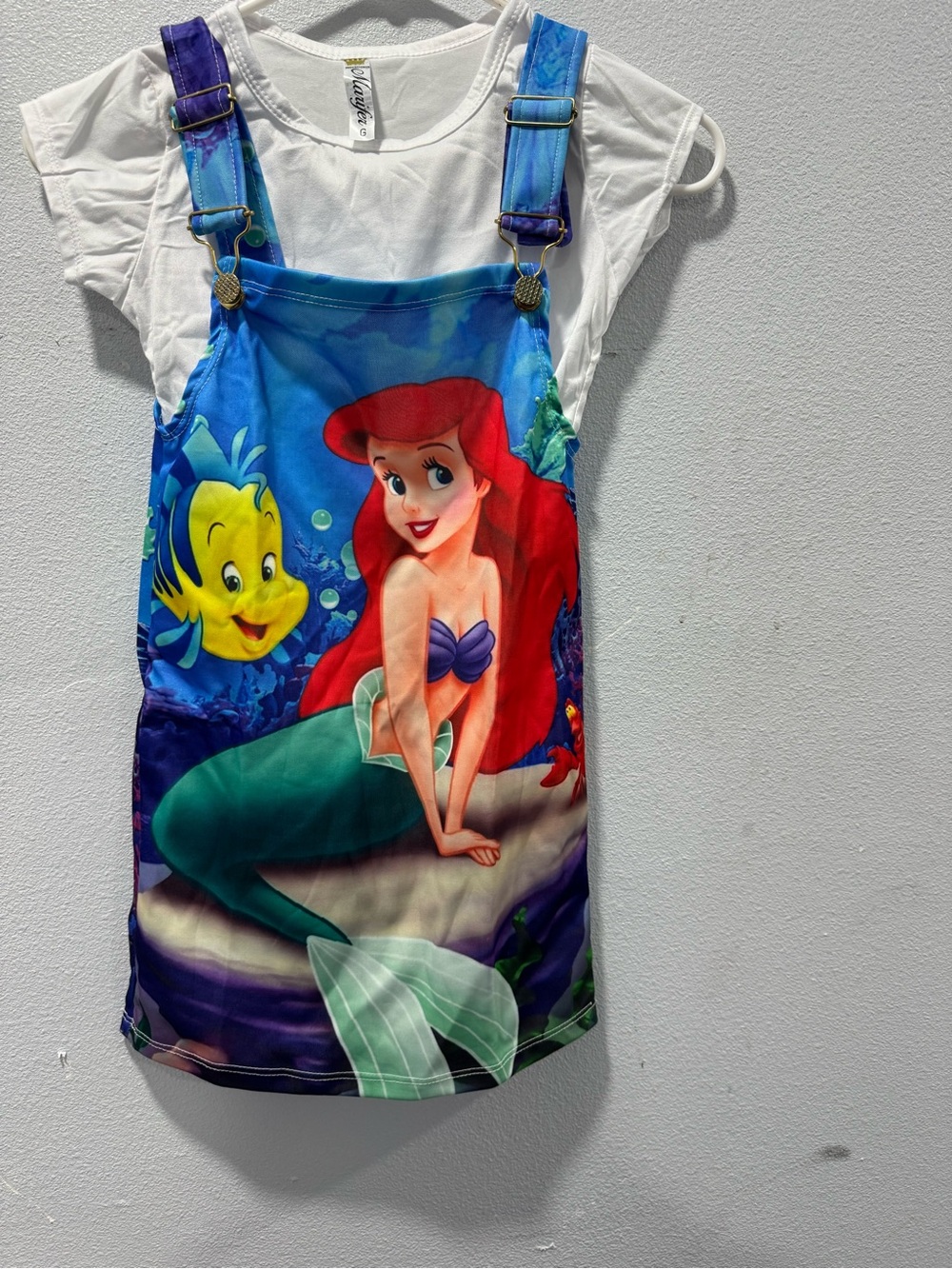 The Little Mermaid Blue Girls' Overall Dress with Ariel Print 4/5/6